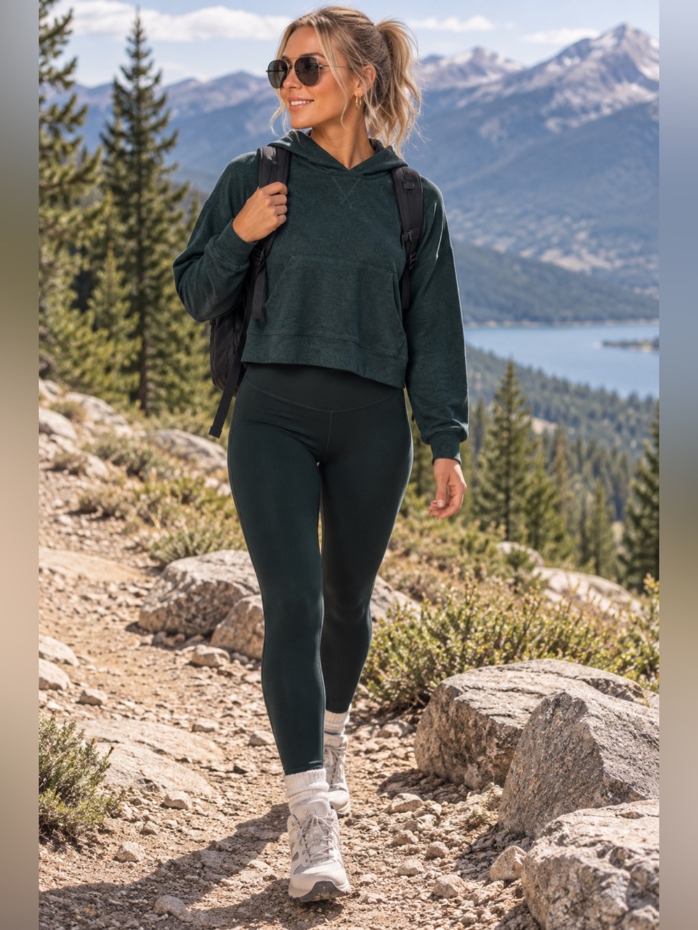 🌲FABLETICS Set of 2 Jersey Cropped Hoodie + Leggings in Everpine Heather Green